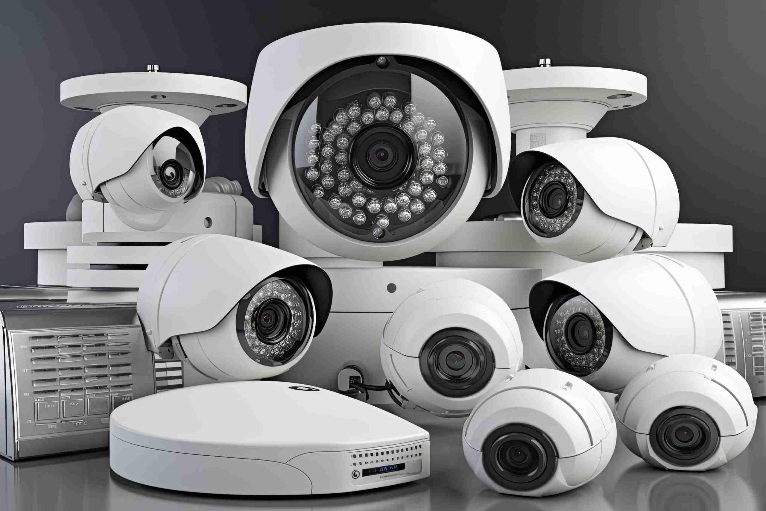 Mix of a variety of CCTV camera types including dome, turret, bullet and PTZ cameras